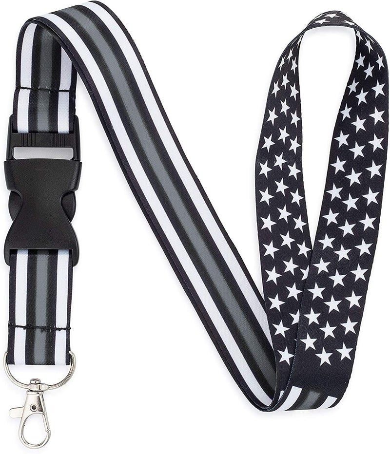 Great 1 Thin Grey-Gray Line American Flag Office Lanyard - Badge and ID Holder - Image 1